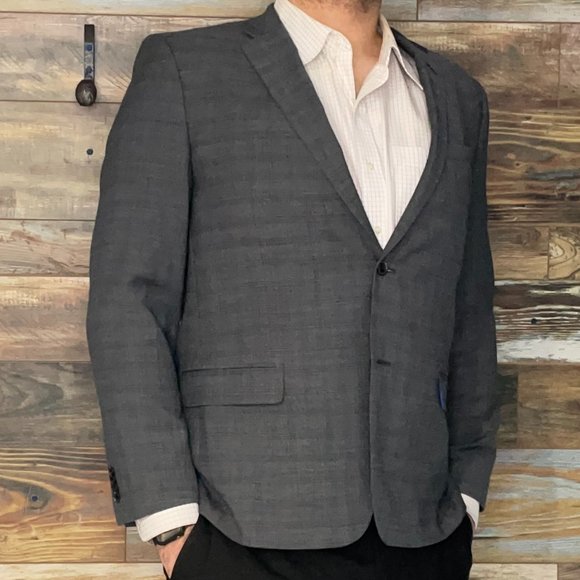 Ben Sherman Tailoring Wool Blend Gray Plaid Blazer Sport Jacket 46R *EXCELLENT*